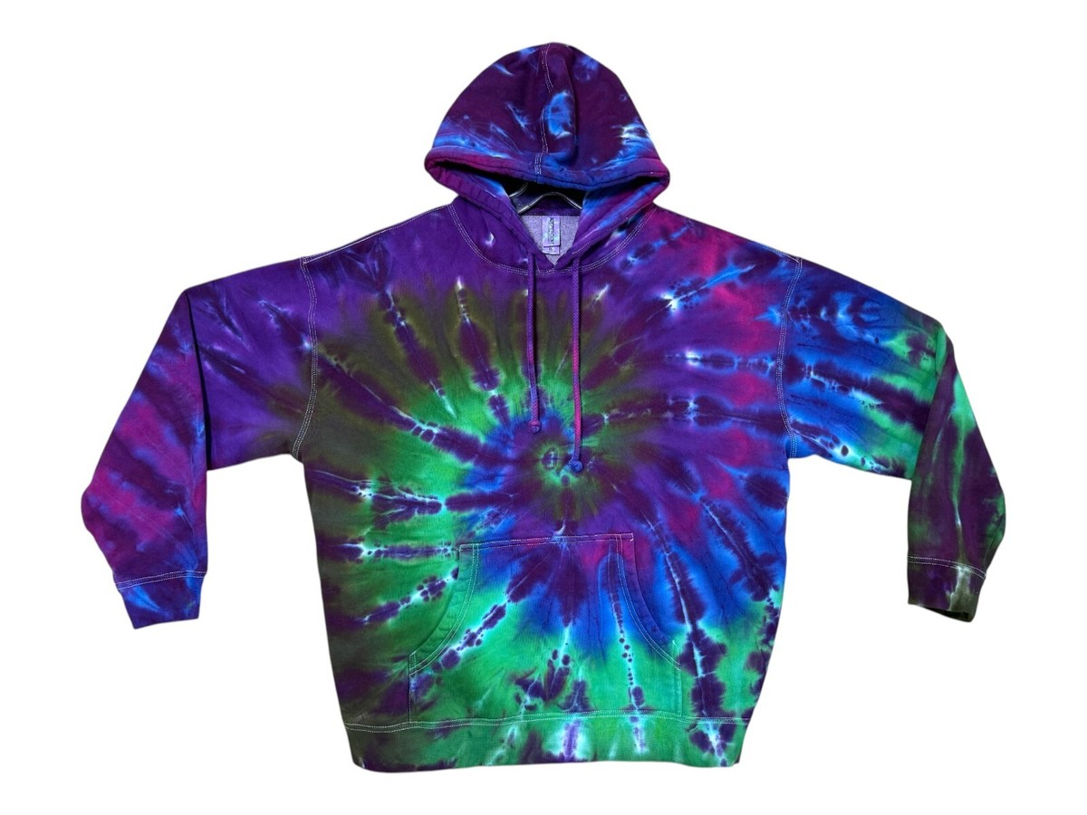 Adult TIE DYE Hoodie Purple Green Spiral Pullover Sweatshirt