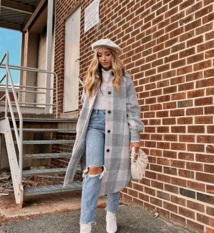 Checked Pattern Wool Blend Coat Sサイズ @herlipto, ◼︎Checked