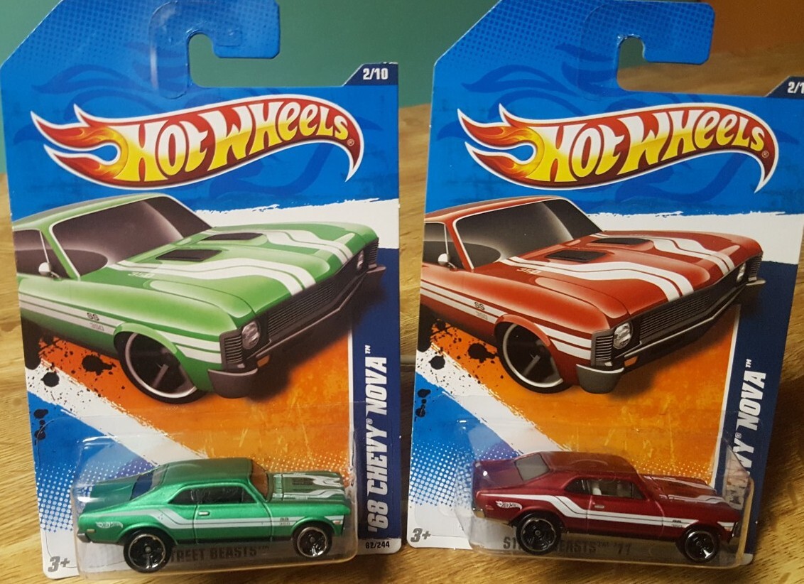 Hot Wheels '68 Chevy Nova SS Lot of 2 Frost Green & Frost Dark Red