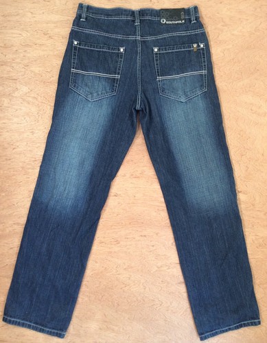 Pantalones de mezclilla Southpole para hombre 34x34 azul oscuro puntada en contraste sueltos años 90 Y2K LOGO - Imagen 6 de 12