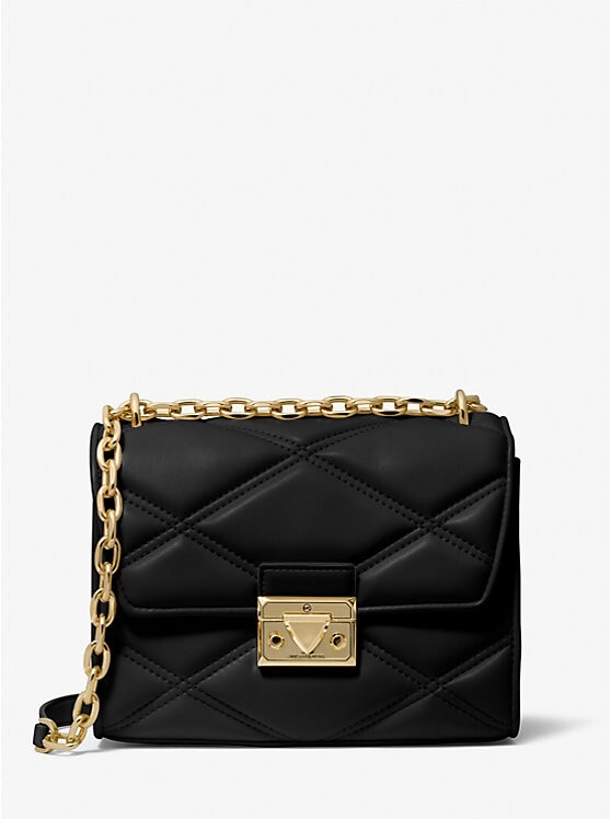 NWT Michael Kors Serena Medium Flap Shoulder Bag Black/Gold  display picture 1