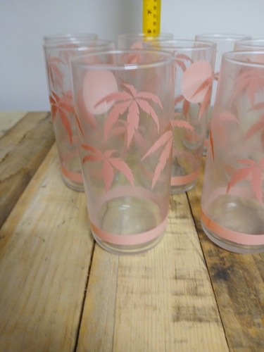 Set of 8 Anchor Hocking Sunset Palm Tree Retro Beach Drink Highball Glasses - Picture 3 of 5