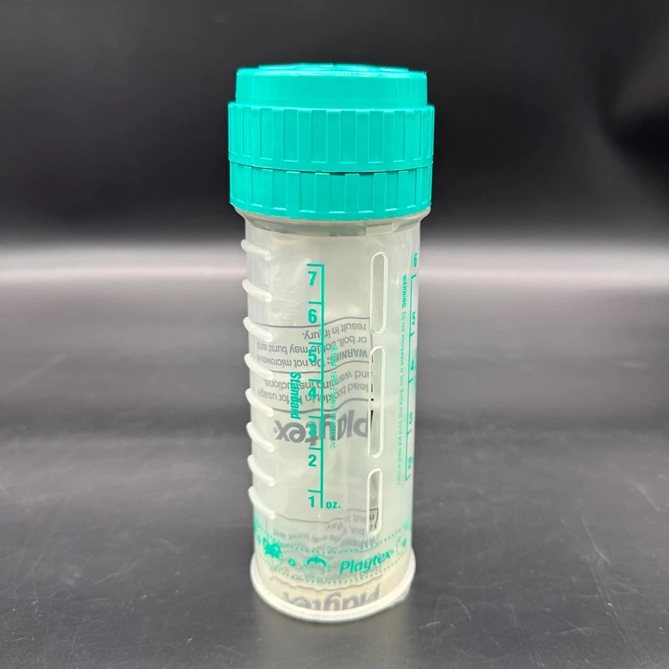 Botella infantil Playtex vintage 7 OZ verde azulado gota en pezón plano años 90 Y2K Foto 2 de 4