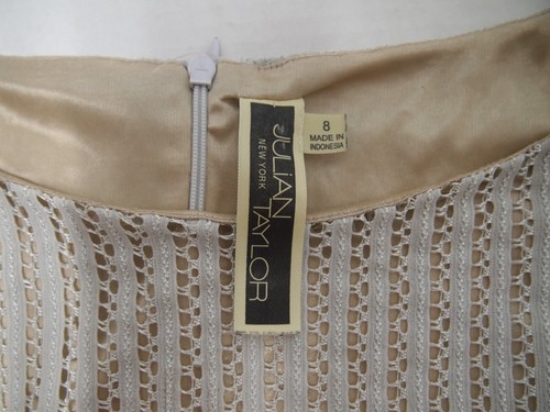 Julian Taylor Womens Dress 8 Fit N Flare Grey Gold Liner Eyelet Sleeveless - Picture 5 of 6