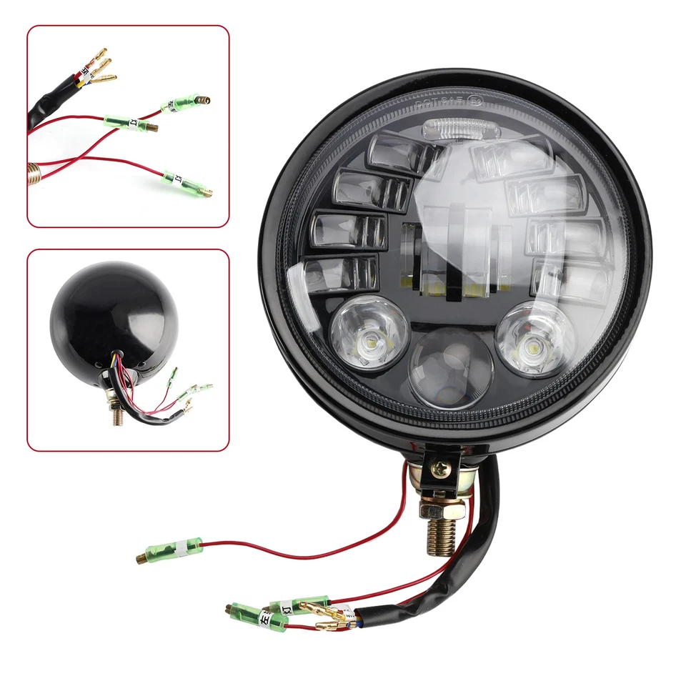 Multifunctional Beam Headlight Lamp Custom Black #82 For Racer Bobber Chopper E6 - Image 2 of 4