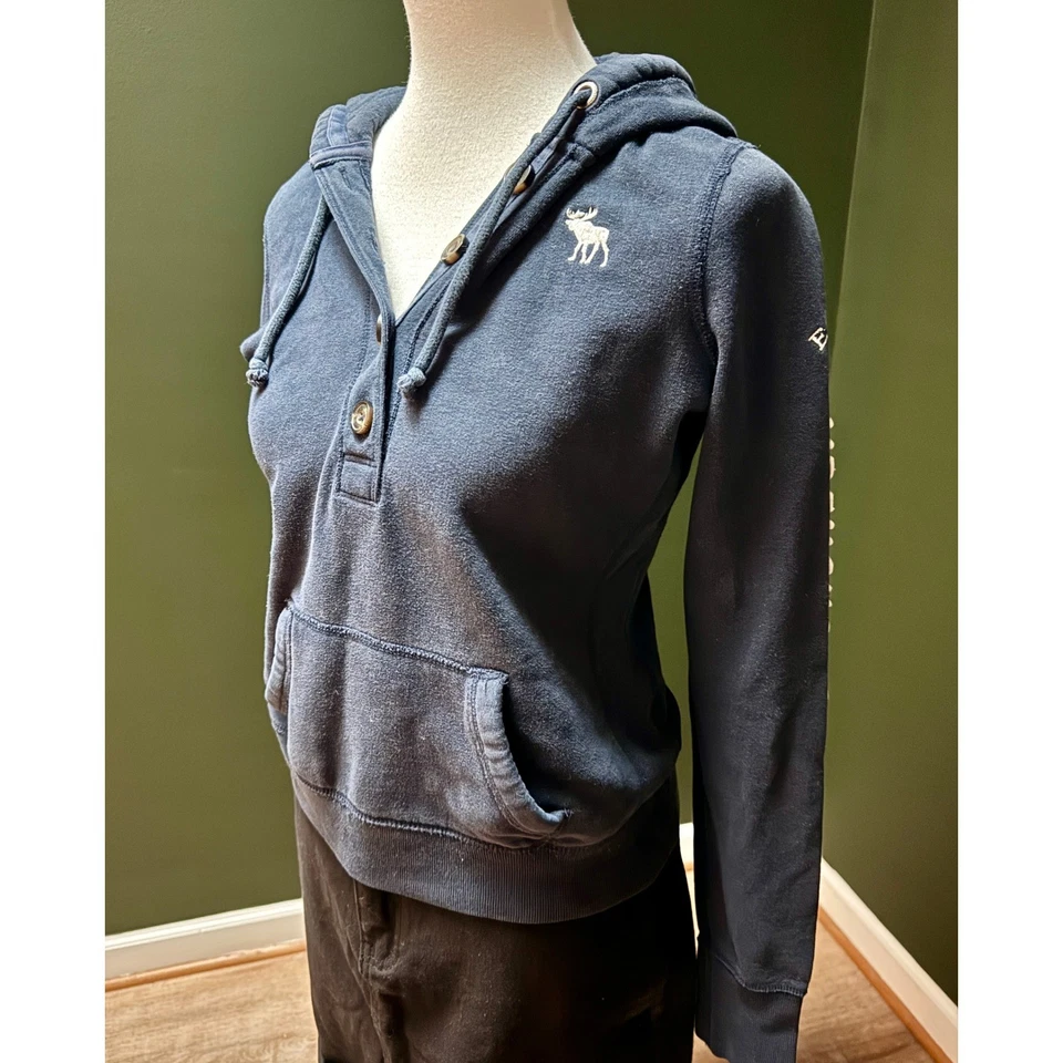 Sudadera con capucha para mujer Y2K Abercrombie Fitch azul marino M Foto 3 de 4