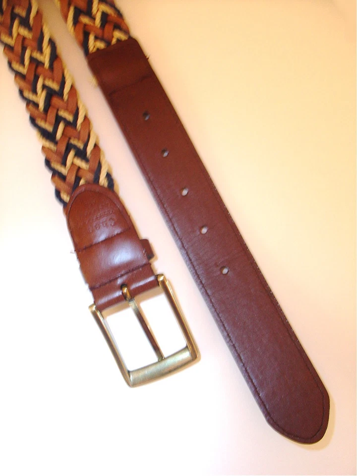 Cinturón Chaps Hombre Talla 42 Cuero Trenzado Y Cordón Azul Marino Marrón Beige UNISEX Costero Foto 3 de 4