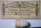 1864 CONFEDERATE $15 Intrst Note PLUS a Civil War UNused never fired BULLET NR