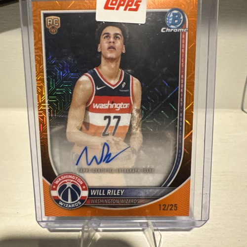 Topps 2025-26 Bowman Orange Chrome Will Riley BCA-WRRookie Auto 12/25 Wizards