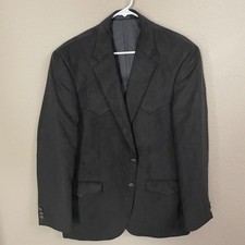 Harmony Western Wear Faux Suede Blazer Sport Coat Mens 42R Black 2 Button Cowboy