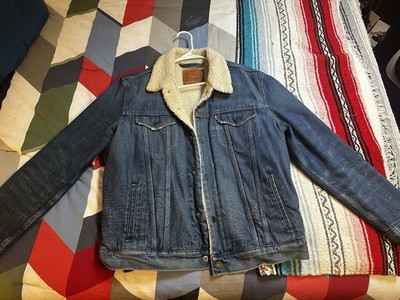 Levi s Sherpa Lined Trucker Jacket Men s Large Stonewash Denim Jean Coat