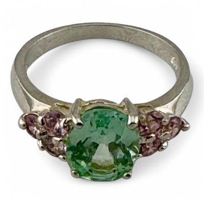 Beautiful HAN Signed 925 Silver And Seagram Green & Pink Cocktail Ring ...