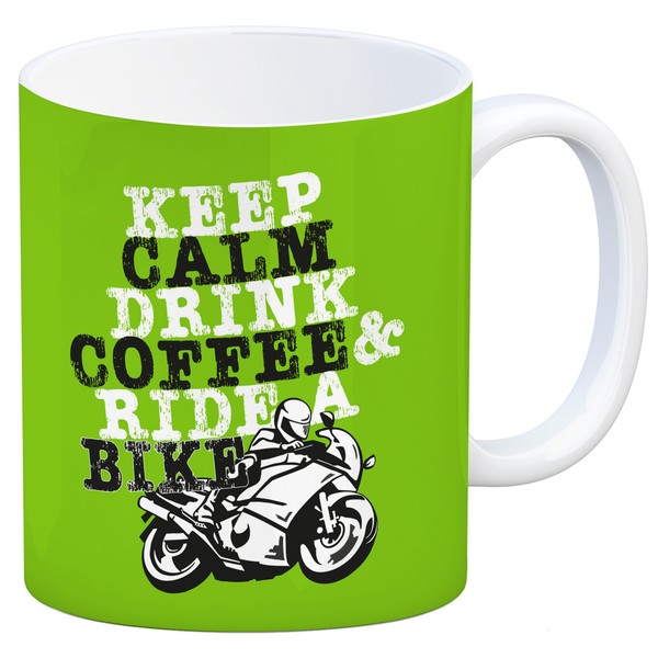 Keep Calm & Ride A Bike Kaffeebecher In GrüN Zum Thema Motorrad Fahren-image
