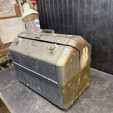 Vintage JC Higgins METAL TACKLE - TOOL BOX Fold Out Trays Deviders 18x10x 12in