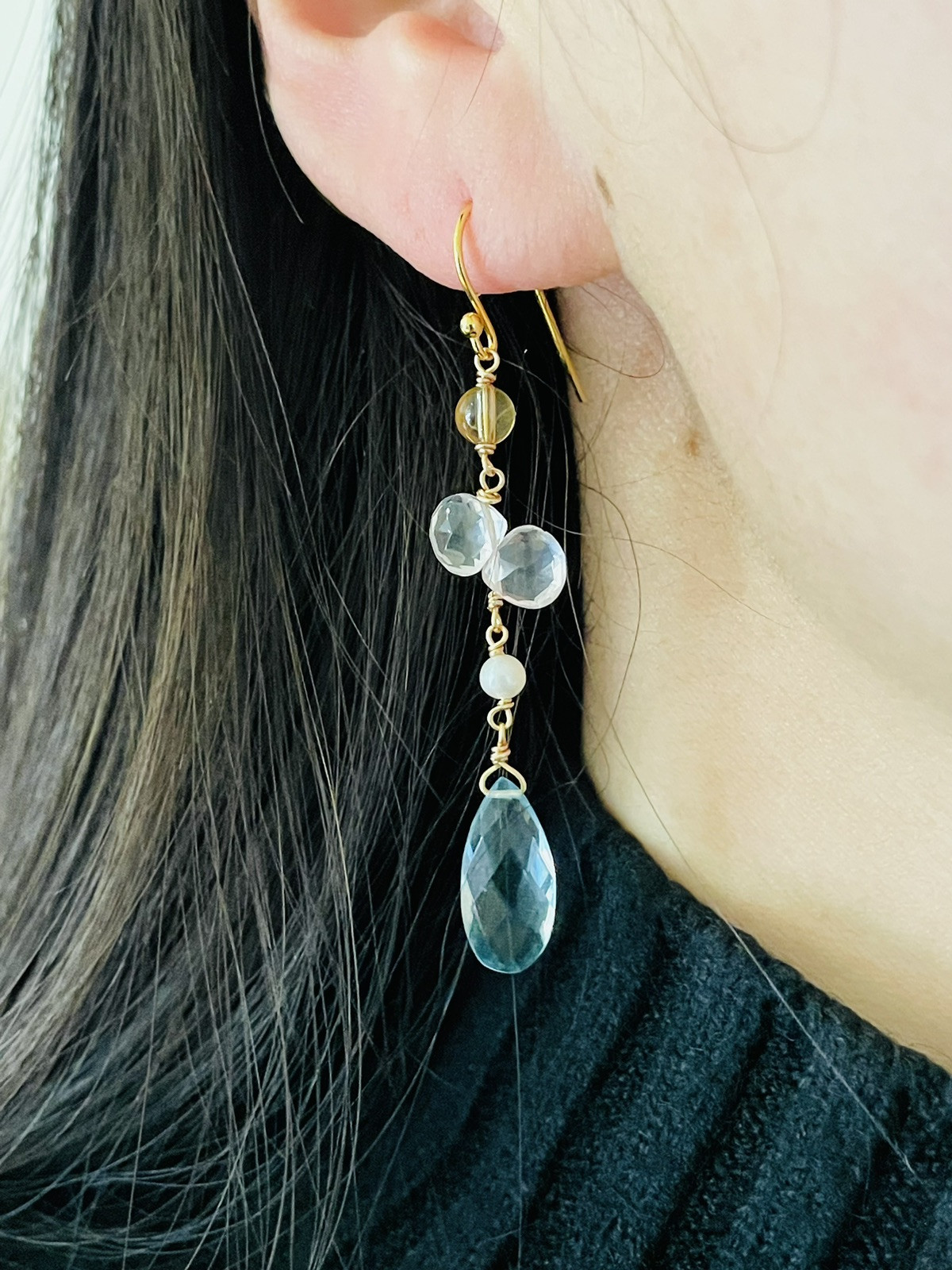 Boucles d'oreilles argent perle et citrine jaune le cadeau idéal pour femme