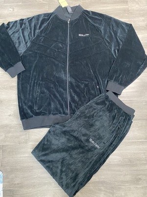 New Sean John Velour Tracksuit Set Jacket Pants Black Full Zip-up