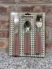 VTG Rogers Stainless Flatware Silverware Carnival Pink Handles 12 Piece