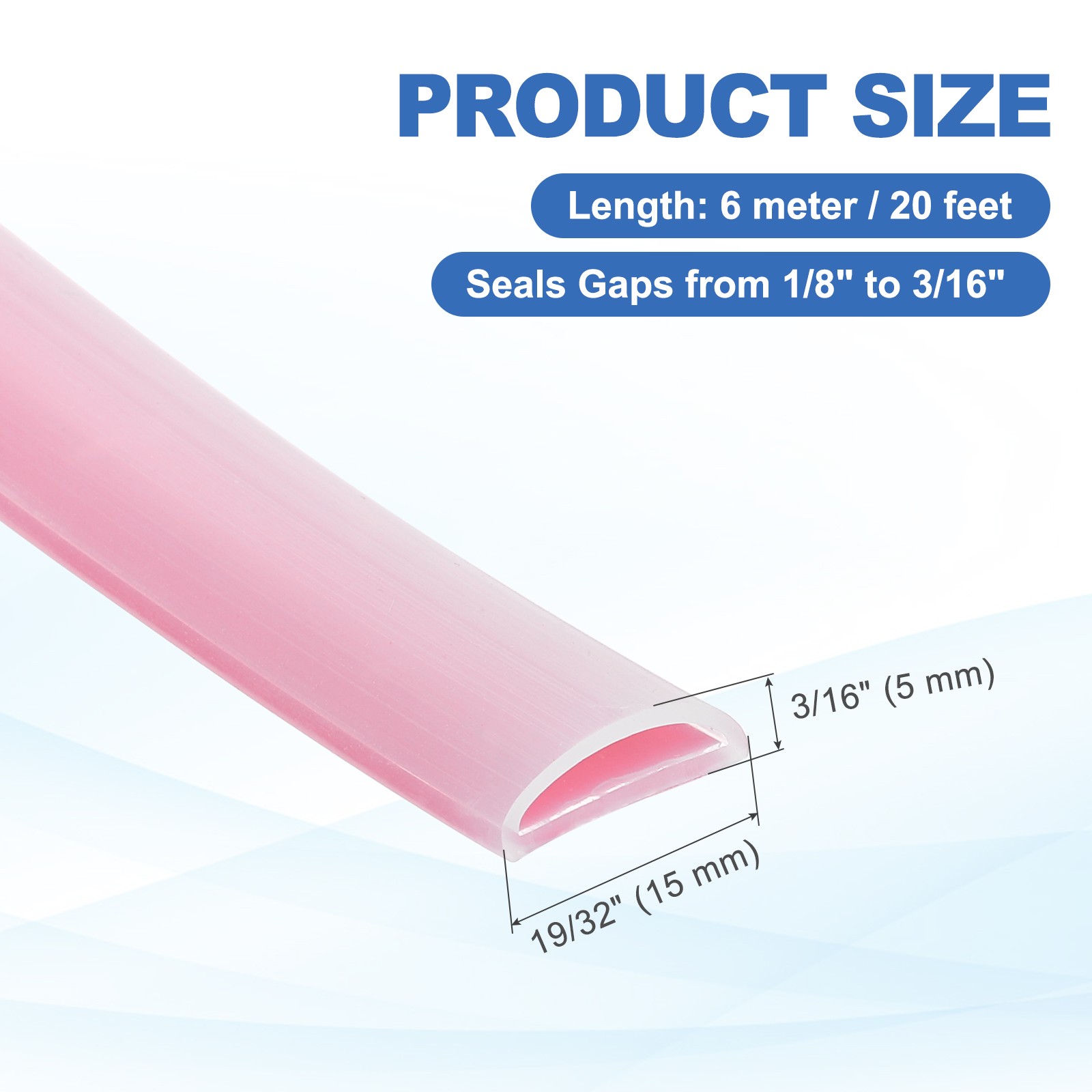 20 ft Self-Adhesive D-Shape Weather Stripping Door Seal (19/32" W × 3/16" T)