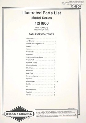 Briggs Stratton 190cc Quantum 6 5 5.5 7 h.p Engine 12H800 Parts Catalog Manual