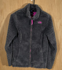 The North Face Osito Girls Sz Lg Textured Gray Fuzzy Fleece Hot Pink Logo