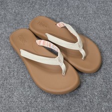Flojos Flip Flops Women's Size 10 Floral Island Beach White Brown Sandals