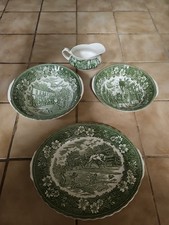 Royal Tudor Ware Coaching Taverns grün Porzellan Schale/Platte/Sauciere 4 Teile