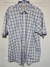 LL Bean Checkered Blue And White Short Sleeve Button Up Shirt Men's Sz XL