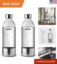 PET Water Bottle 1L Reusable Stainless Steel Cap BPA-Free Non-Toxic 2-Pack