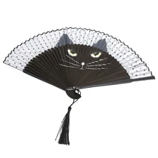Cat Folding Fan Painted Inkjet Japanese Style Cartoon Hand-Held Wedding