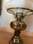VTG Nickle/Brass Electrified Oil Lamp w/Glass Chimney & White Milk Shade 21×12" — photo 4