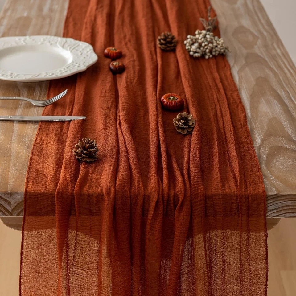Rustic Terracotta Table Runner 10FT Sheer Cheese Cloth for Thanksgiving Decor - Image 3 of 4