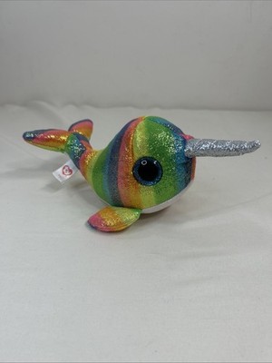 TY Beanie Boos Nori Narwhal Whale Plush Stuffed Animal Toy Rainbow 6 Inch New