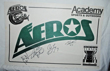 1996 Houston Aeros hockey 11x17 paper placemat, signed by 4 players