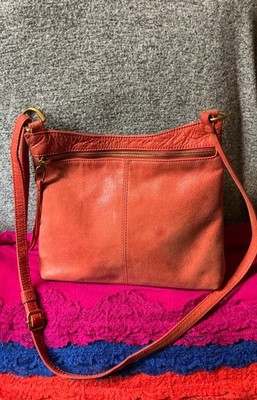 Hobo International Orange Crossgrain Leather Zip Messenger Shoulder BagCrossbody