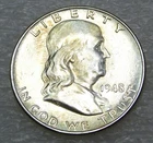 1948 D Franklin Half Dollar AU 98% FBL Frosty Bright Luster in saflip #M313