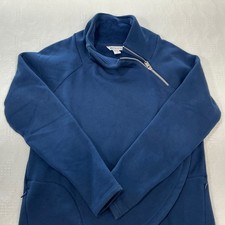 Athleta Womens Navy Blue Asymmetrical Quarter Zip Fleece Pullover Sweatshirt M