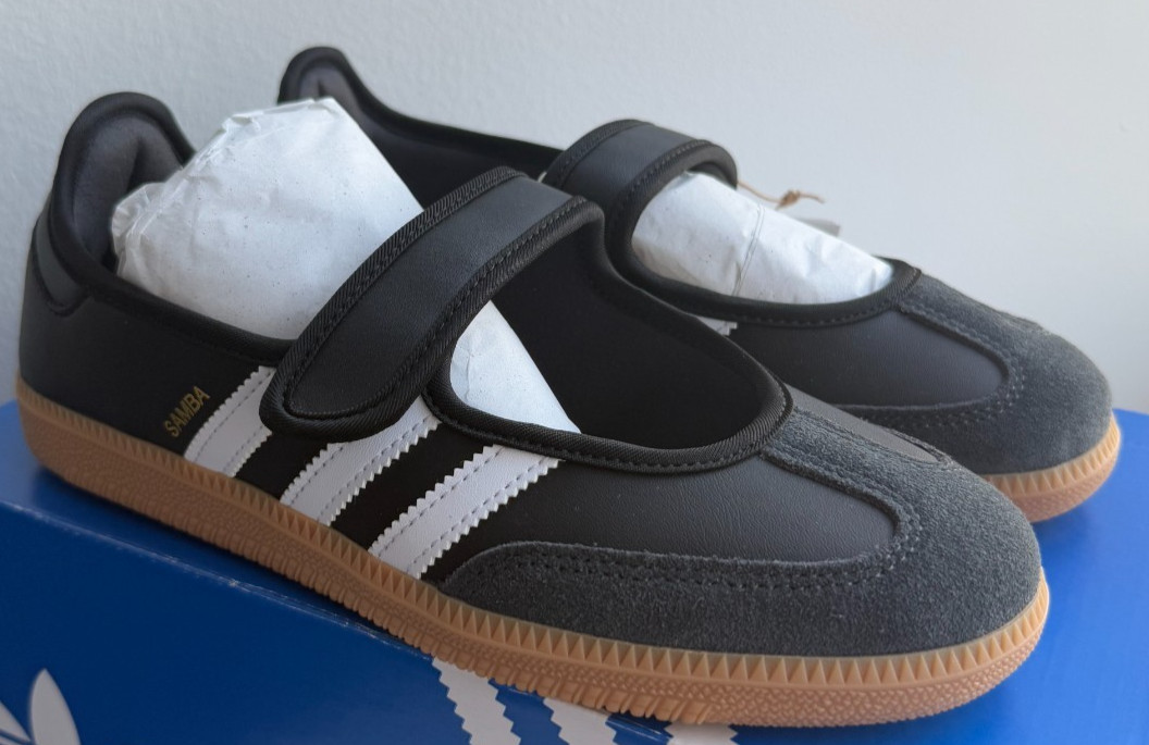 adidas Samba Jane Mary Jane Sneakers 6.5Y Black White Gum Leather NWB