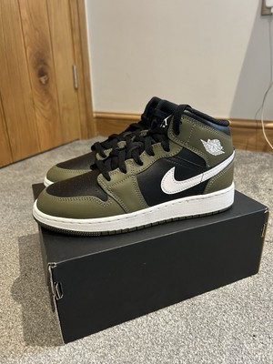 Nike Air Jordan 1 Mid Olive Green Black White UK4.5 GS DQ8423-092
