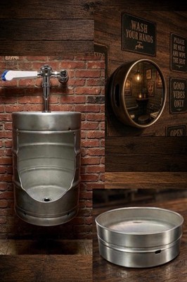 Urinal | Sink | Mirror | Beer Keg Bathroom Set | Manually Flush Valve