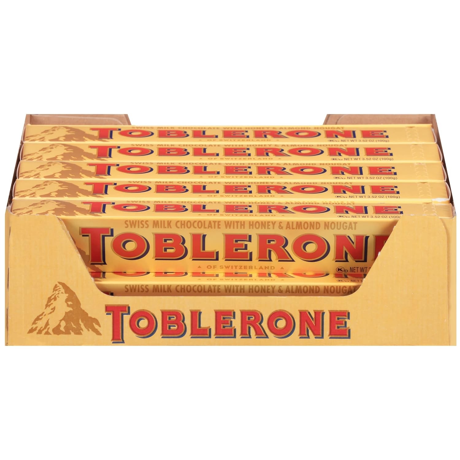 Toblerone Swiss Milk Chocolate Candy Bars with Honey and Almond Nougat,...