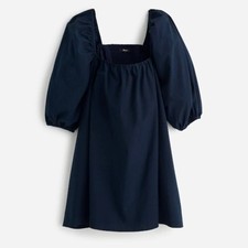 Madewell Mini Dress Womens Square-Neck Puff-Sleeve Navy Blue Size 00 NEW