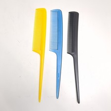 Vintage Rat Tail Nylon Comb Lot Vanity Table Blue Yellow Blk Styling Set 3 Combs