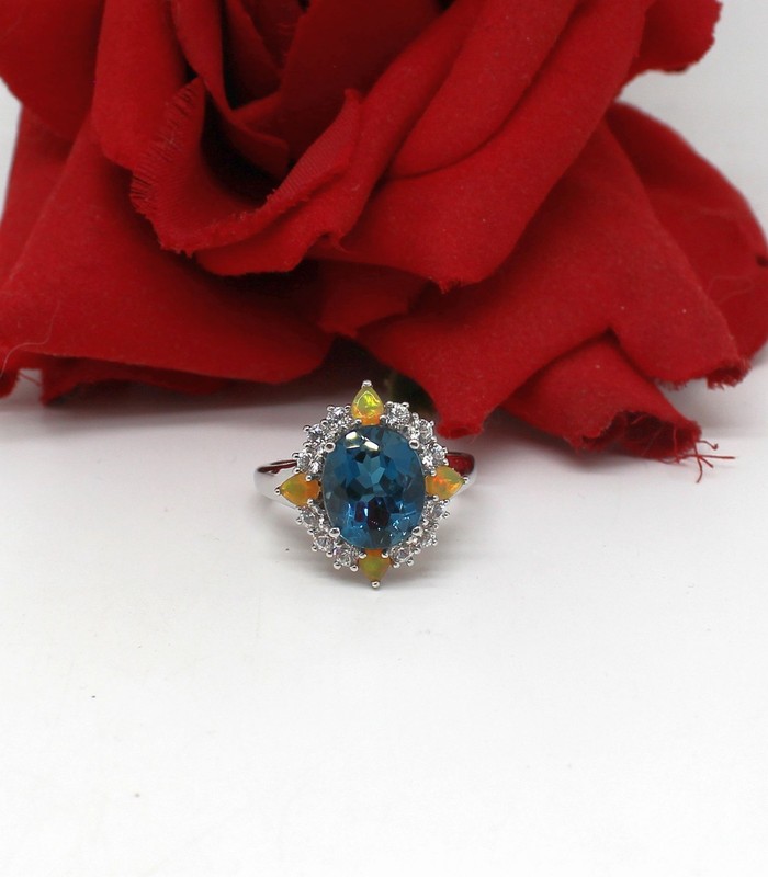 Sterling Silver NWOT JTV Blue Topaz Opal  Ring Size 10 6.65g CAT CHARITY