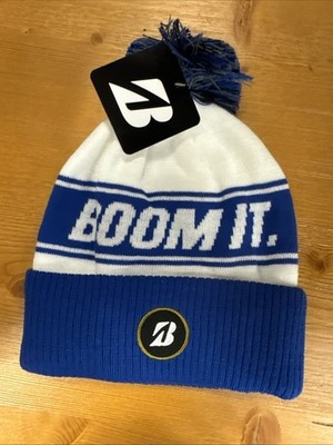NEW Bridgestone Knit Boom It White/Blue Pom Pom Winter Beanie Golf Hat/Cap