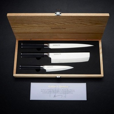 Kamikoto Kanpeki 3-Piece Japanese Knife Set   Ash Wood Box & COA   Brand New
