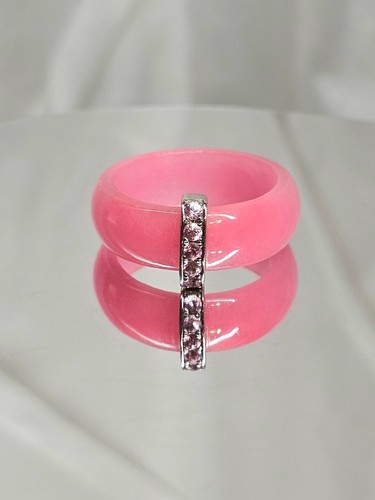 Pink Jade Ring Pink Sapphire Accents Sterling Silver 925 Size 10 | eBay