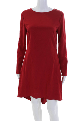 Nhabhanh Womens Solid Round Neck Long Sleeve Shift Dress Red Size 6 | eBay