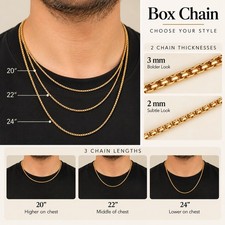 18K Gold Plated Stainless Steel Box Chain Necklace | Cadena Veneciana Oro 18K