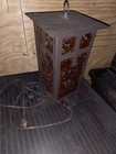 Lantern Style Metal Accent Table Lamp, Brown Panel Shade, Corded, Knob — photo 10