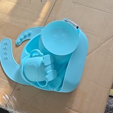 Blue Baby Feeding Dish Set Bowl Plate Spoon Fork Cup Dishwasher Microwave Safe
